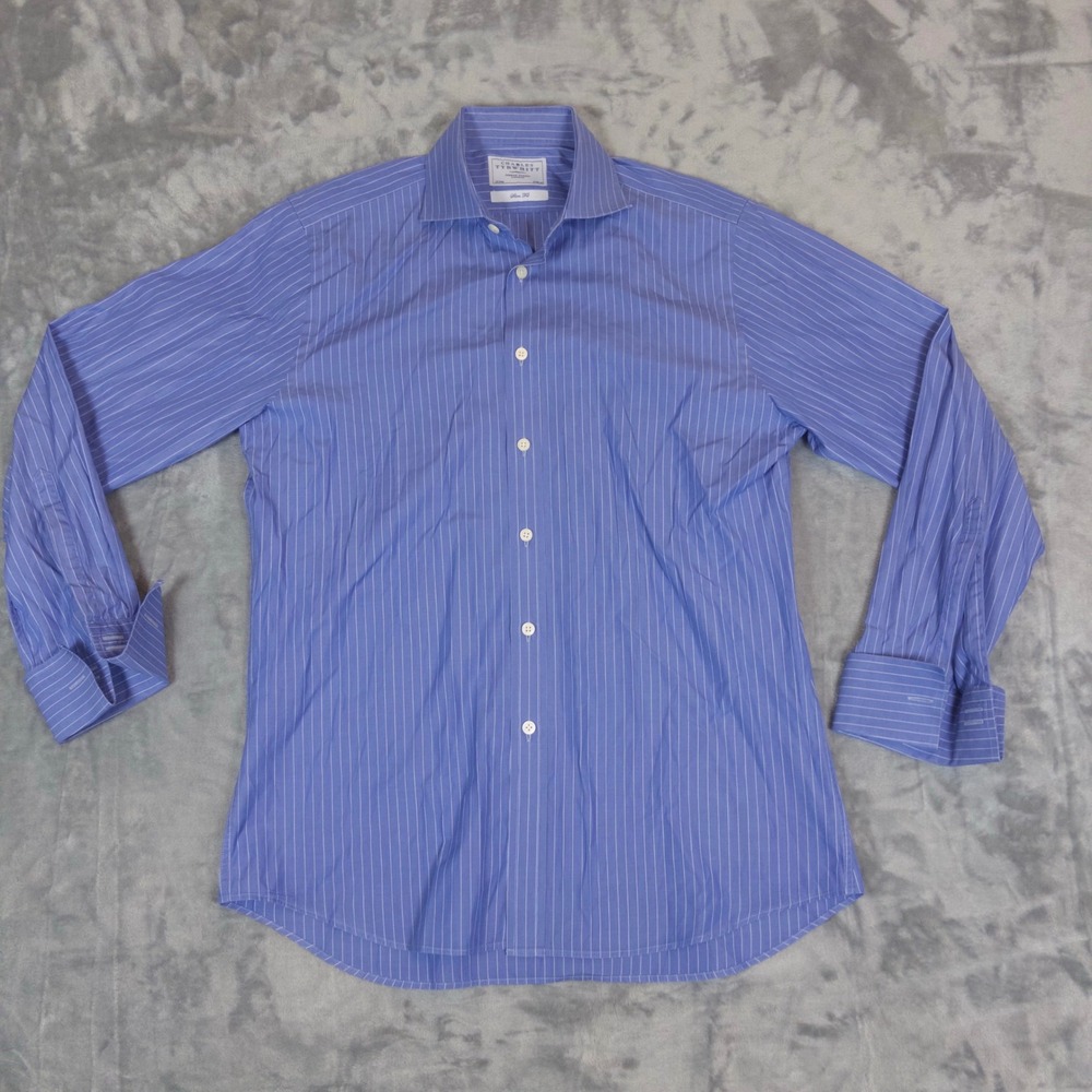 Charles Tyrwhitt Dress Shirt Mens 16/34 Blue Pinstripe Slim Fit Cotton Business